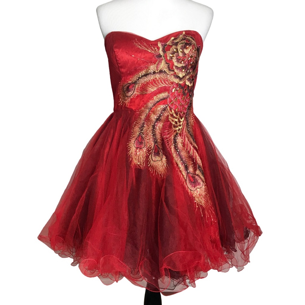 May Queen Couture Embroidered Peacock Prom Dress